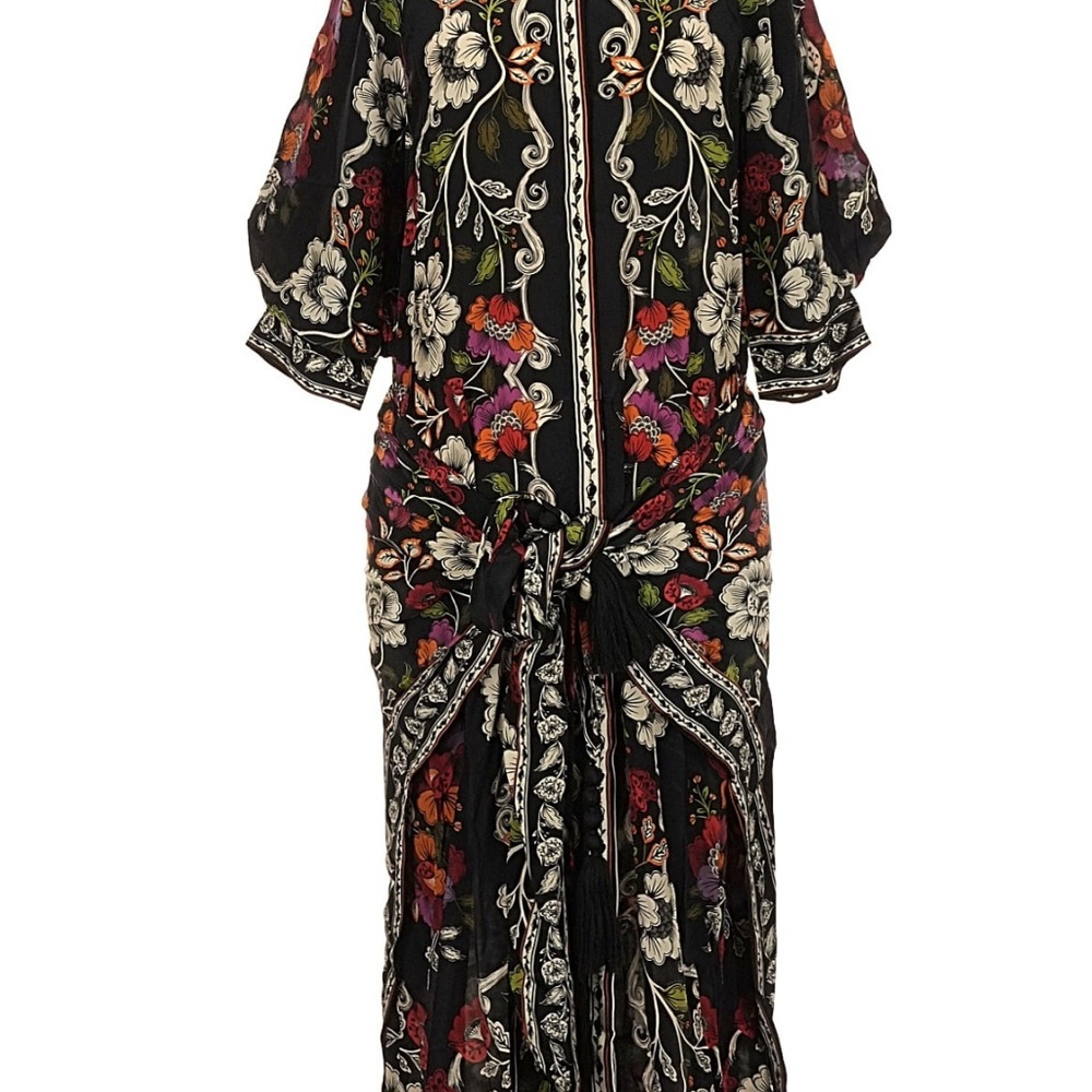 FARM Rio Black Floral Long Sleeve Dress nwt